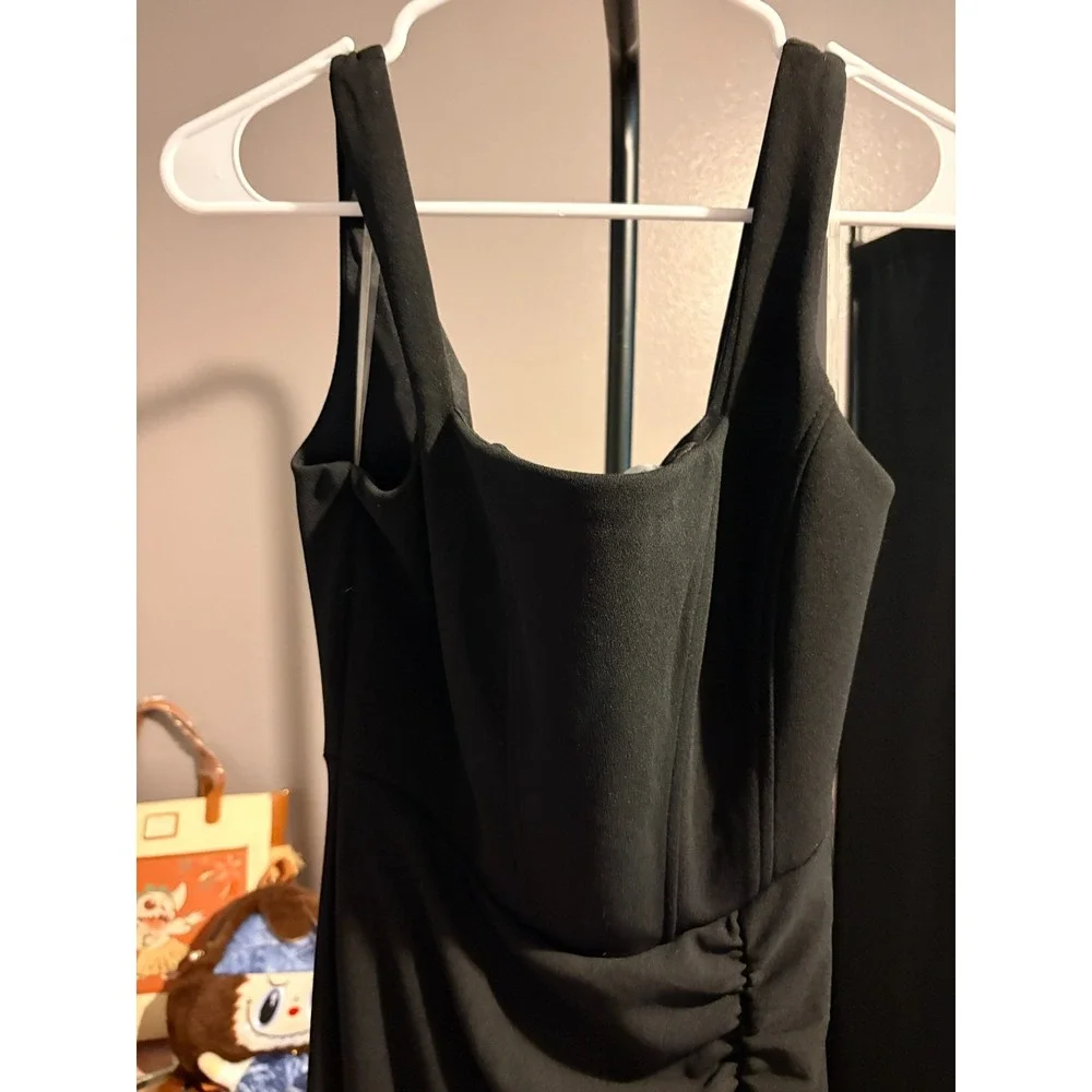 Love Nicki Lew Black, Black Maxi Occassion Dress with Ruching, Side Slit Sz M